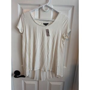 RW&CO Ivory Knit Top w/ Sheer Pleated Hem Short Sleeve NWT‎ S Petite